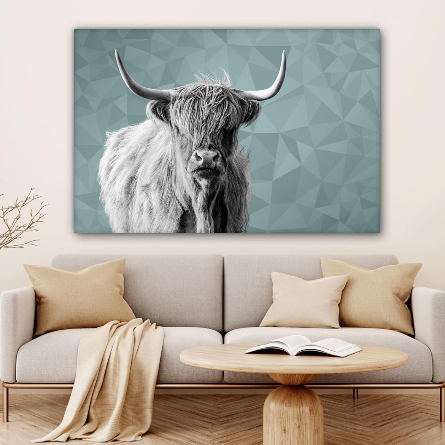 Large Highland Cow Canvas Wall Art 120x80cm Black White Modern Wall Decor