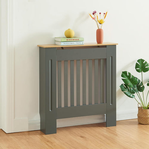 Grey Radiator Cover Small 78cm Wooden Cabinet with Wood Top & Slatted Grill
