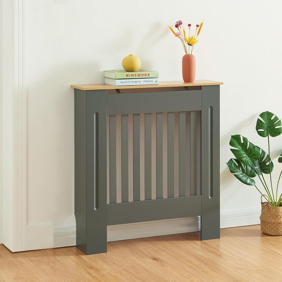 Grey Radiator Cover Small 78cm Wooden Cabinet with Wood Top & Slatted Grill