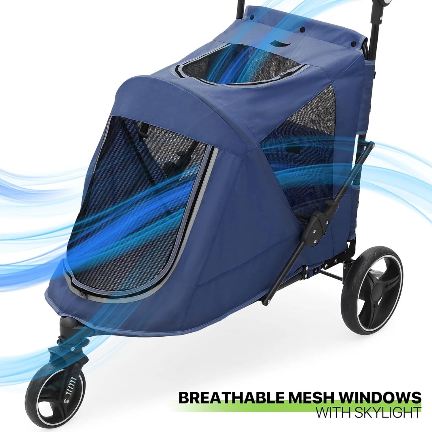 3 Wheel Dog Stroller Pushchair Foldable Pet Pram 30kg Blue
