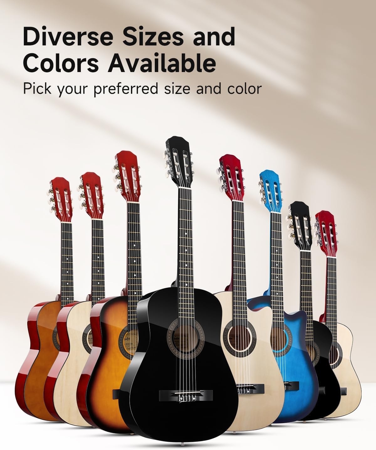 38" Blue Acoustic Guitar Kit Cutaway Nylon Strings w/ Bag & Tuner