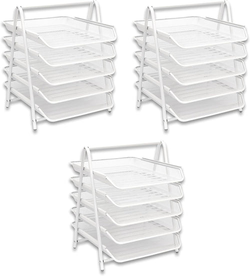 3-Pack 5-Tier White Wire Mesh Letter Tray Desk Organiser A4 Paper