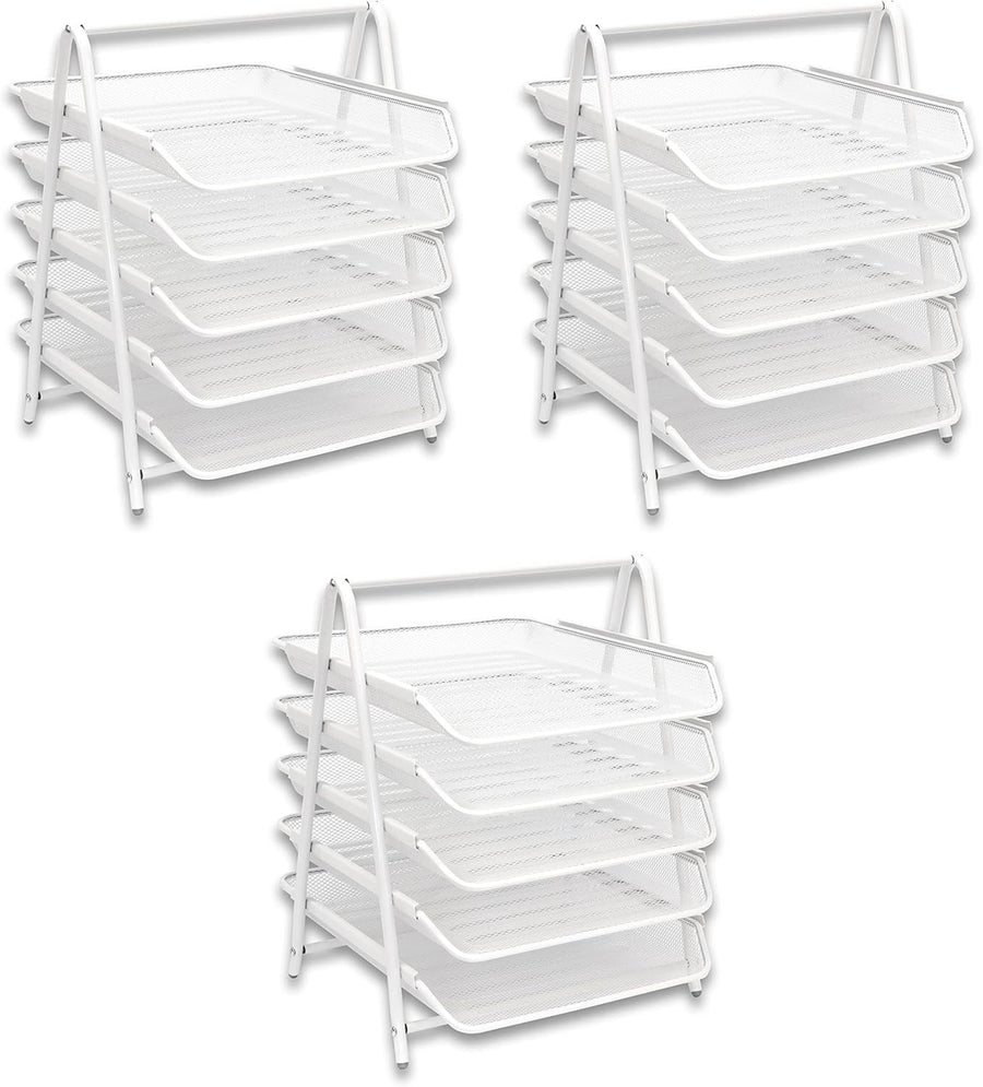 3-Pack 5-Tier White Wire Mesh Letter Tray Desk Organiser A4 Paper