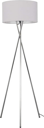 Modern Chrome Tripod Floor Lamp Pale Grey Shade Tall Living Room Light