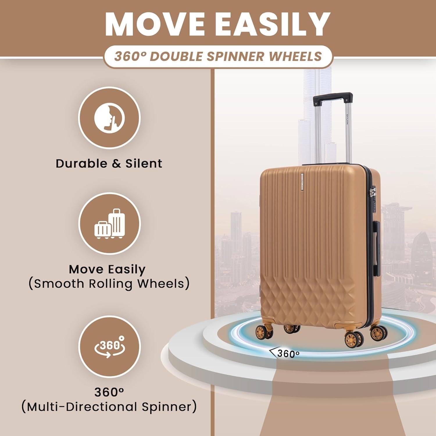 24 Inch Medium ABS Hard Suitcase Lightweight 4 Spinner Wheels 66L