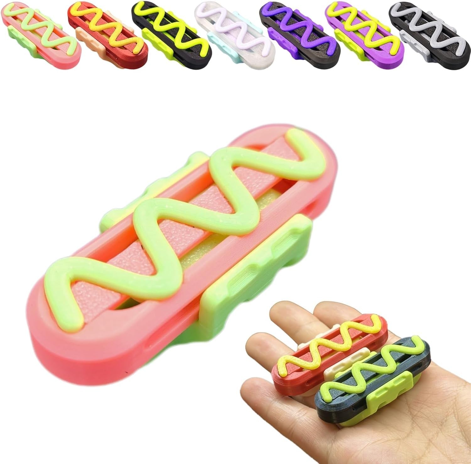 Glow Macaron Hot Dog Fidget Slider w Ratchet Ring Click EDC