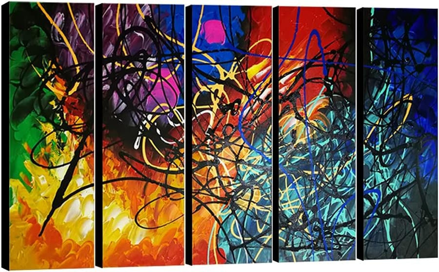 Large 5 Panel Abstract Canvas Wall Art Framed Modern Colourful Decor