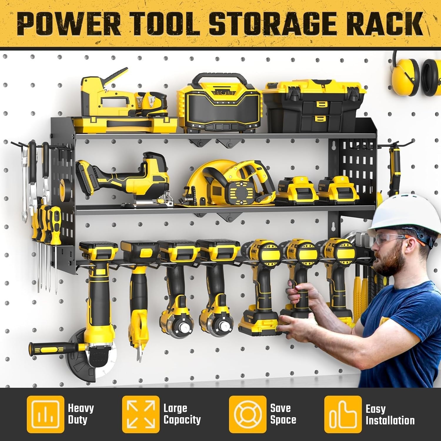 Wall Mounted Power Tool Organizer 3 Tier 7 Drill Rack Black
