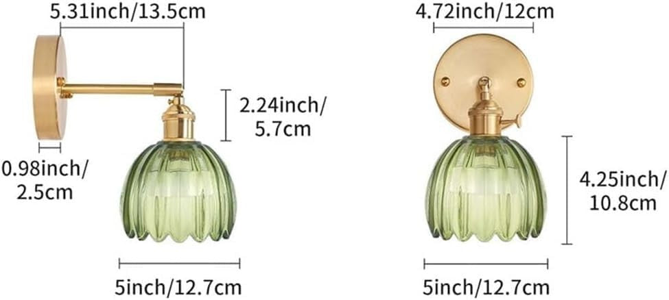 Vintage Gold Wall Lights with Remote & Green Glass Shade – Dimmable Set of 2