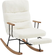 Reclining Bouclé Rocking Chair w/ Footrest – Soft Fleece, 5-Position, White