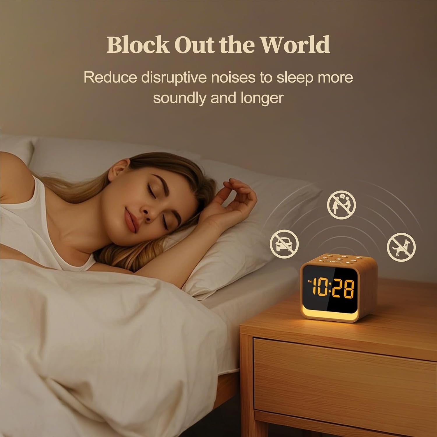 Wooden Sound Machine Alarm Clock with White Noise & Gentle Wake-Up