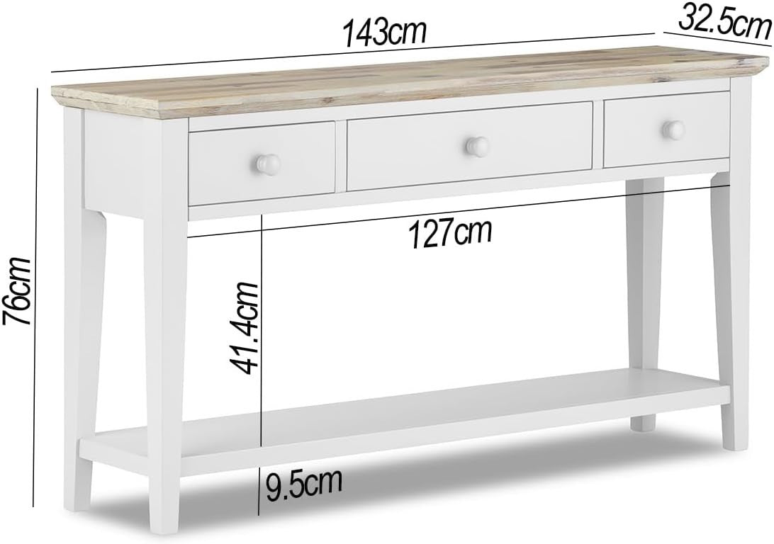 White Console Table with 3 Drawers & Bottom Shelf | 143x32.5x76cm