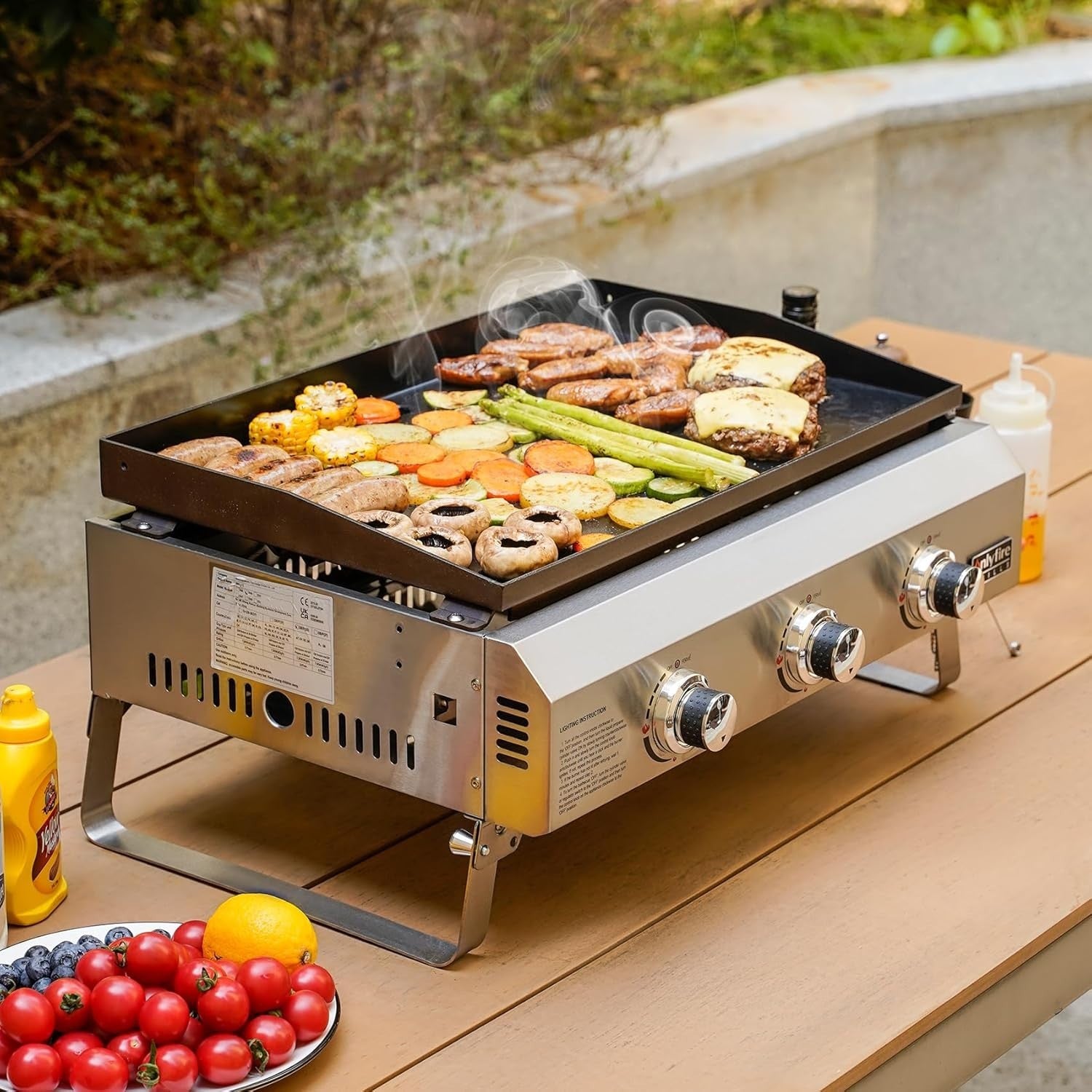 3-Burner Gas Plancha Tabletop BBQ Grill Non-Stick Ceramic Griddle