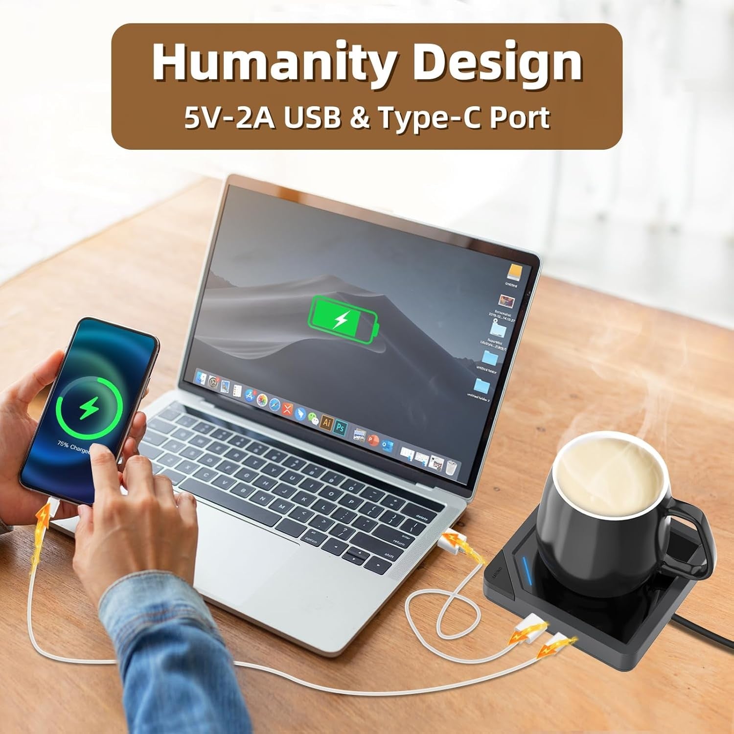 Coffee Mug Warmer Dual USB 8H Auto Shut Off Desk Heater Plate