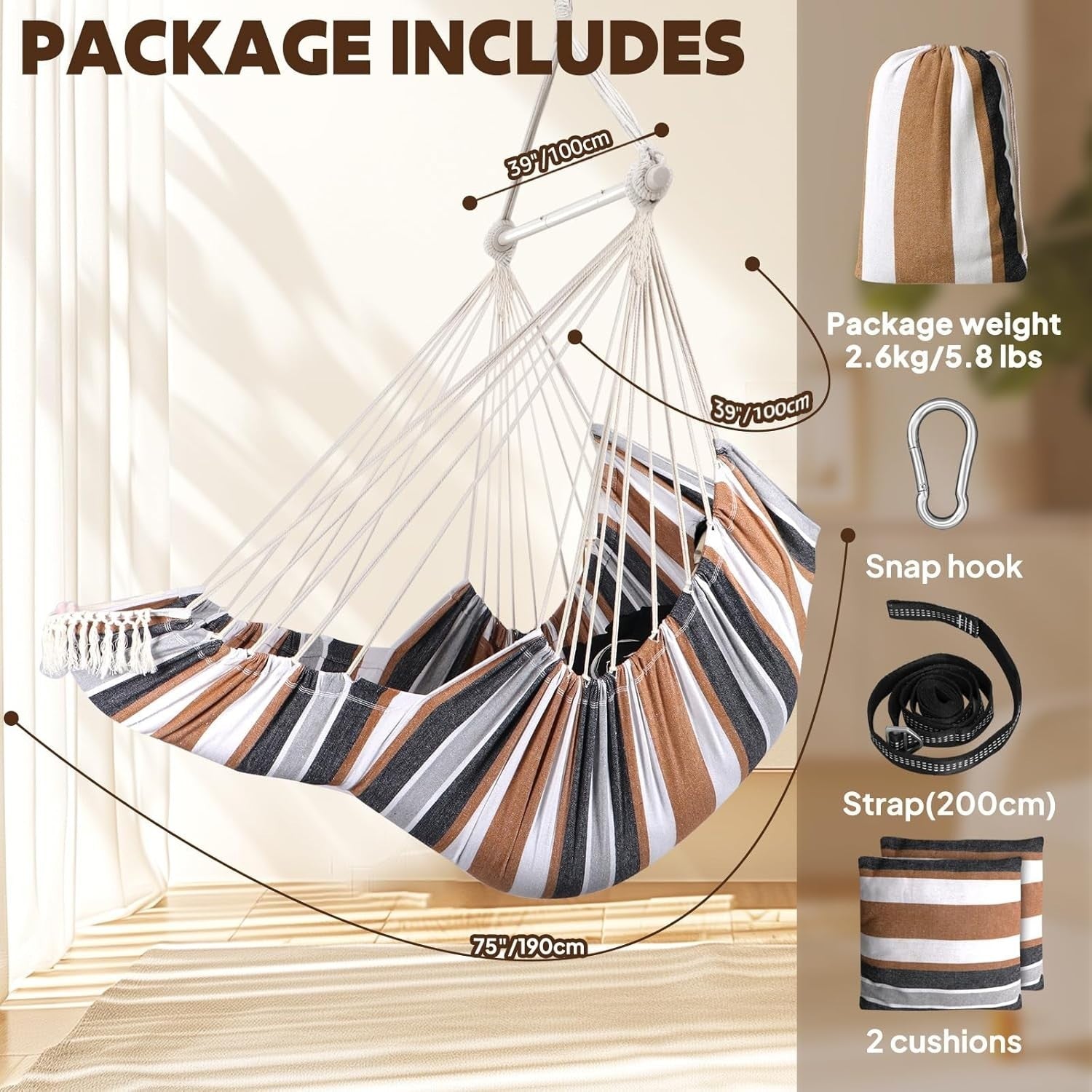 Hammock Chair with Footrest & 2 Cushions | 550lbs Heavy Duty Indoor Outdoor Seat