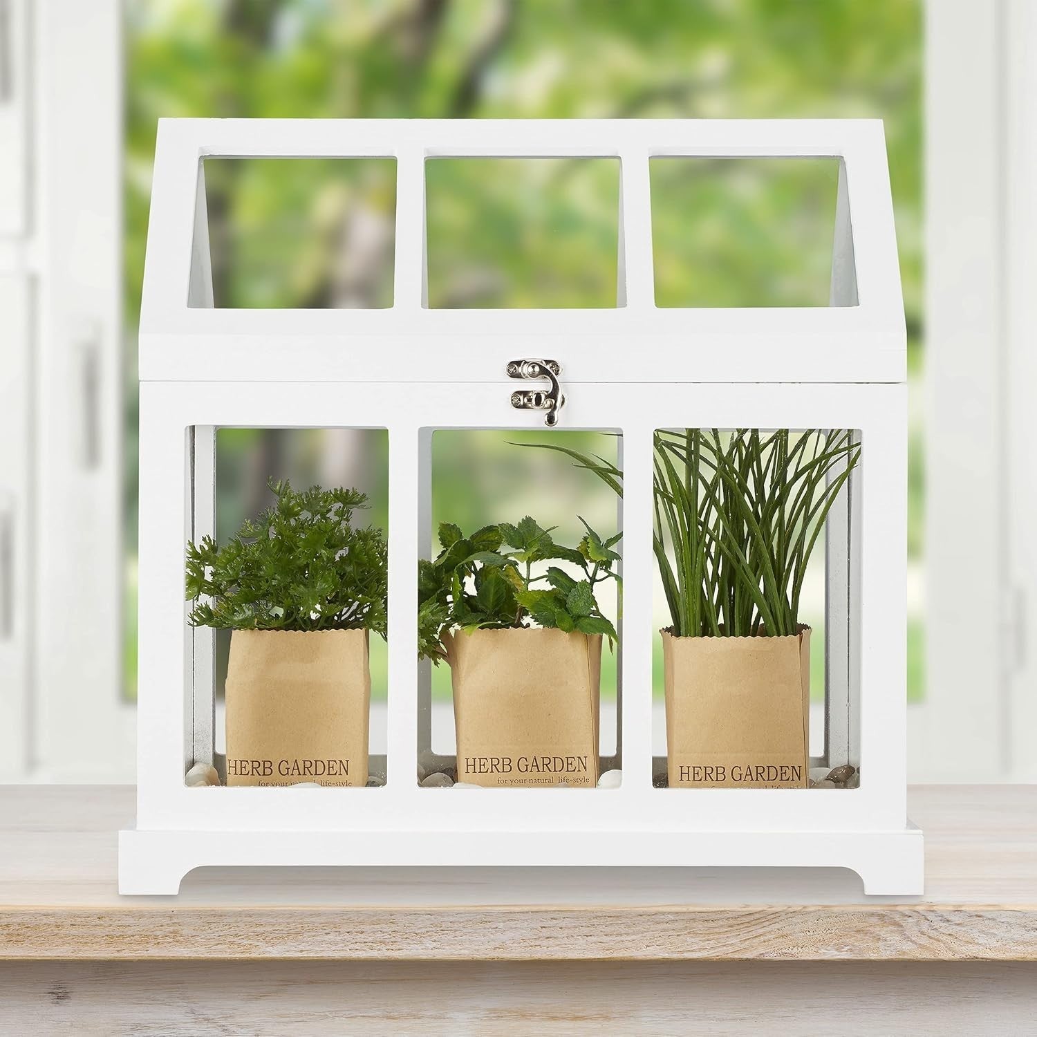 Set of 2 Indoor Mini Greenhouses Glass MDF Herb Planters Decorative Display
