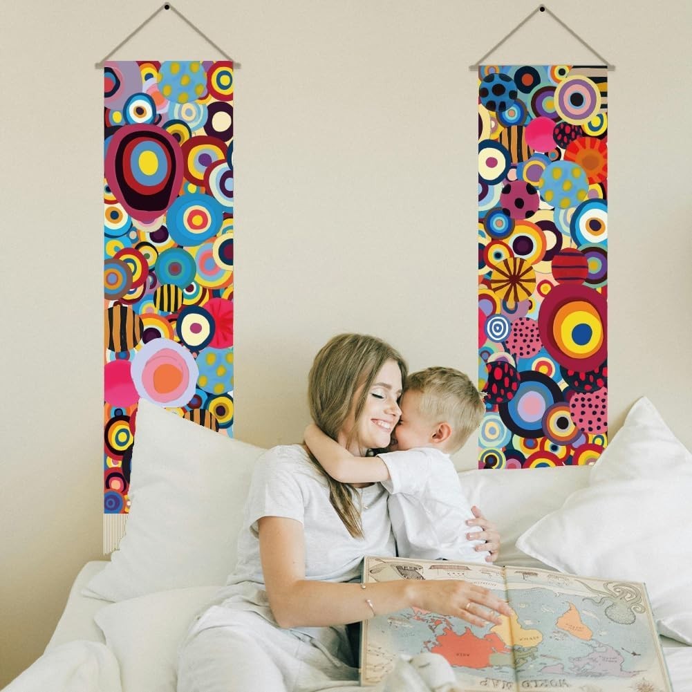 Boho Abstract Art Tapestry 2pcs 45.7x13in Hippie Wall Decor