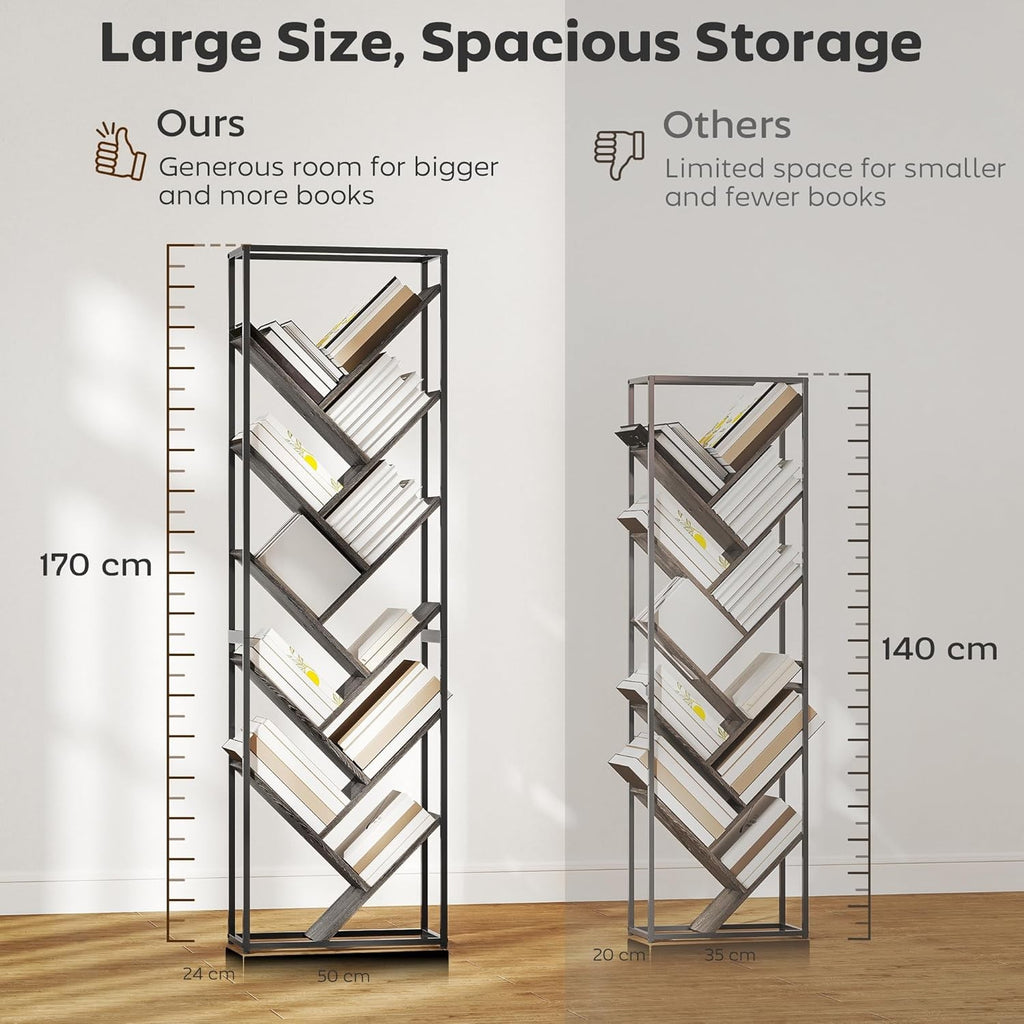 10-Tier Tree Bookshelf Industrial Tall Bookcase Display Unit for Living Room Off