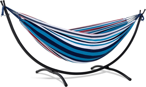 Blue Red Hammock with Stand | 2-3 Person 475lb Capacity | Portable Patio Bed