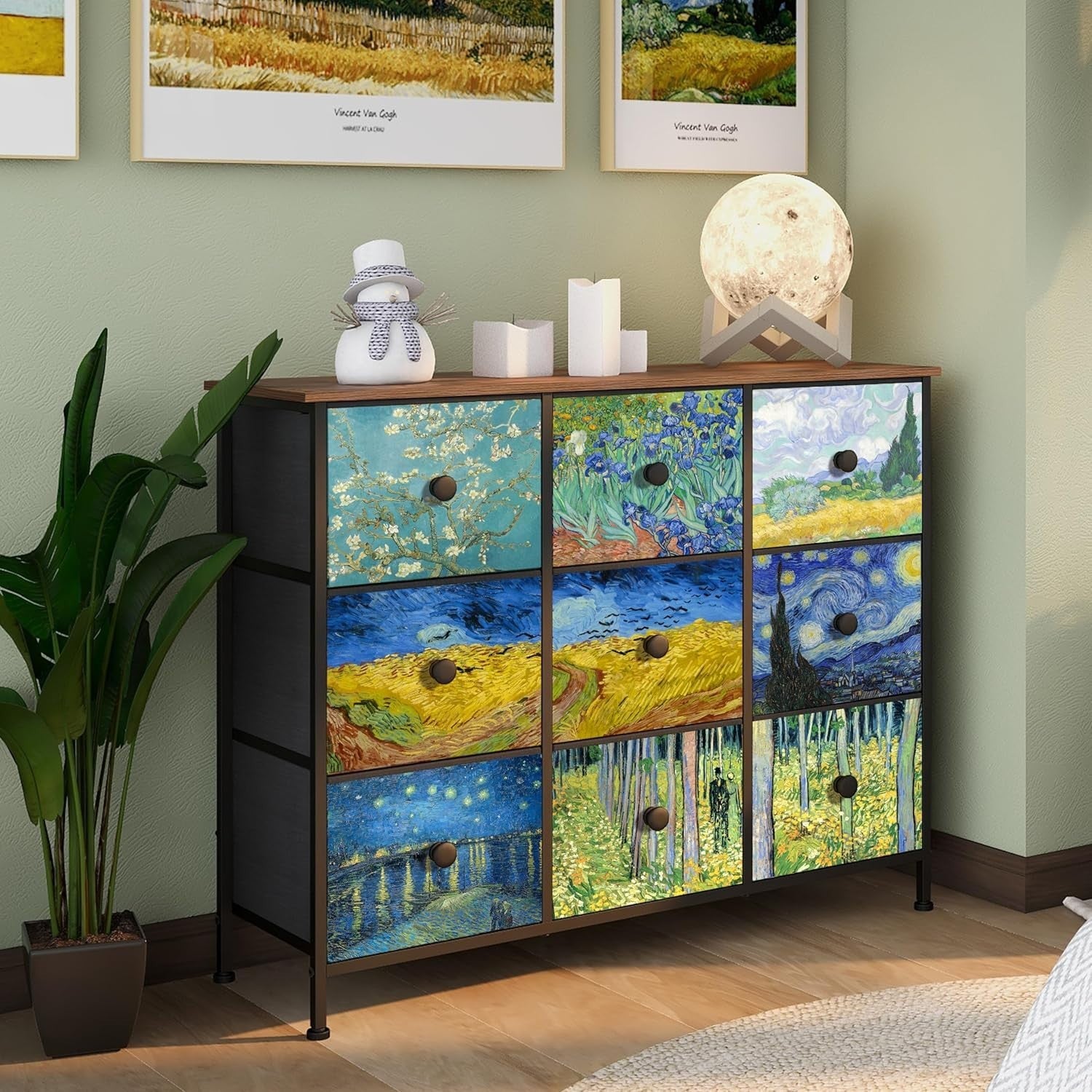 Van Gogh Style 9 Drawer Chest Storage Cabinet for Bedroom Living Room