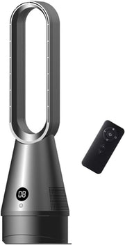 Grey Bladeless Tower Fan 8-Speed LED Display Quiet Cooling 9H Timer 32dB Modern