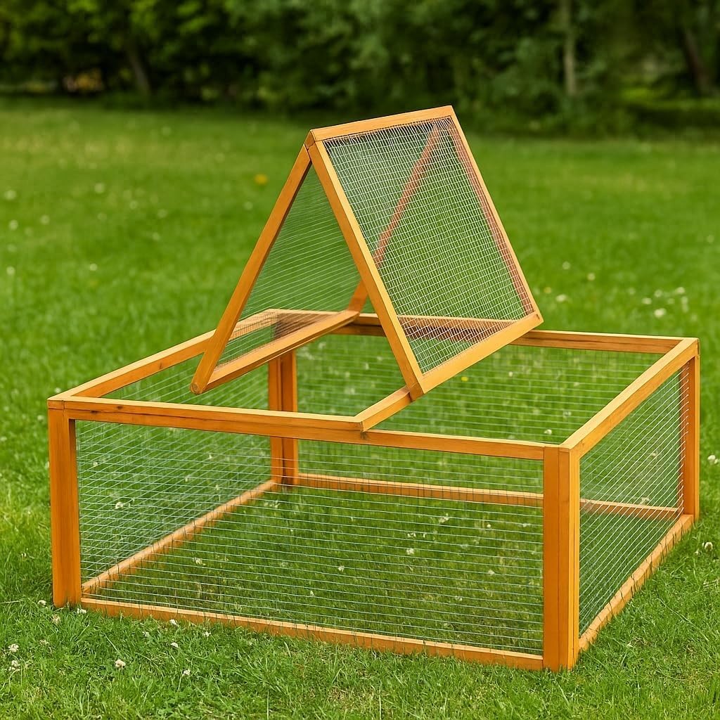 Wooden Rabbit Run Outdoor Small Animal Enclosure Secure Mesh Cover