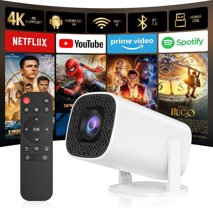 4K Smart Mini Projector WiFi 6 Bluetooth Auto Focus 130" Portable