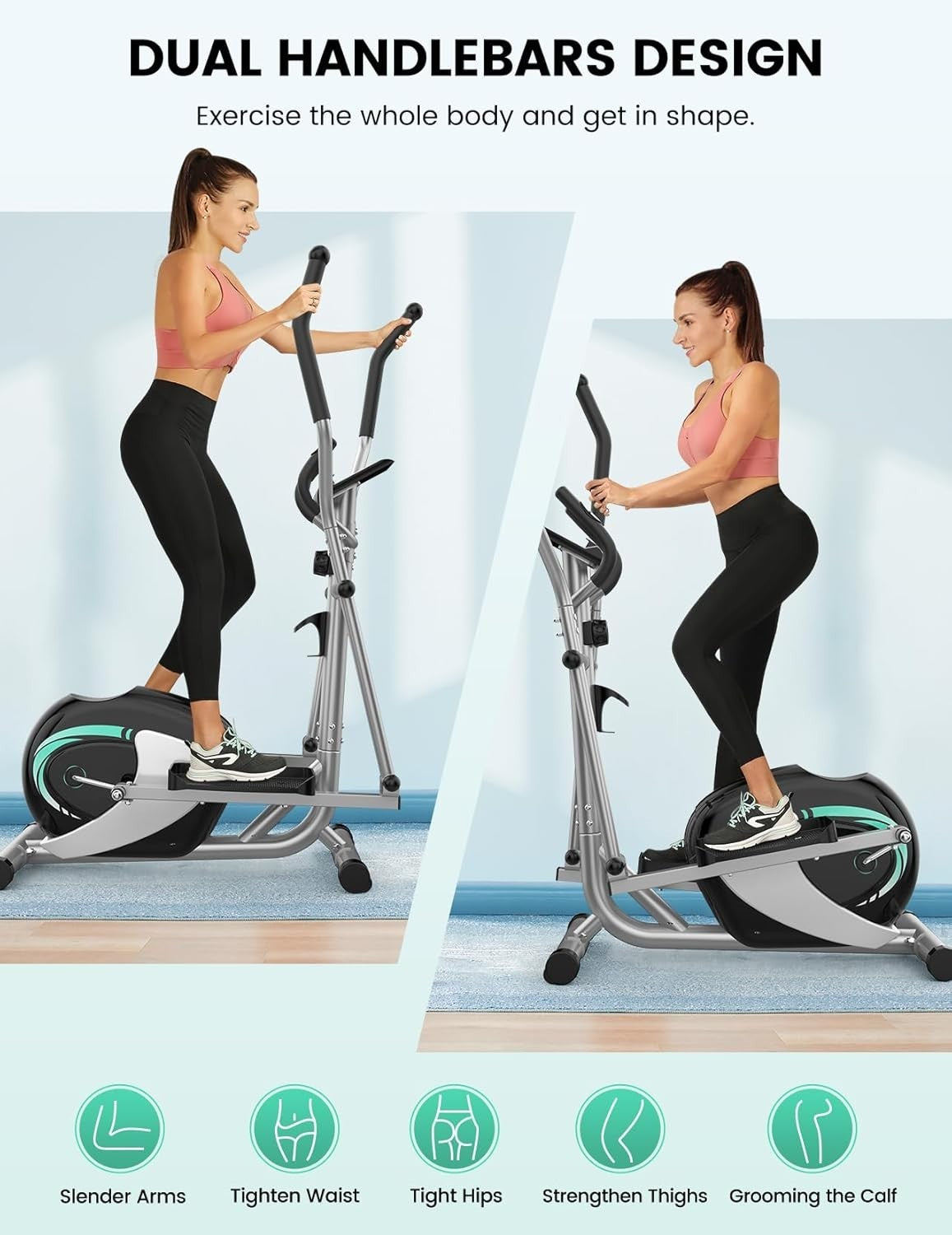 Quiet Elliptical Cross Trainer 8-Level Magnetic Resistance Home Gym