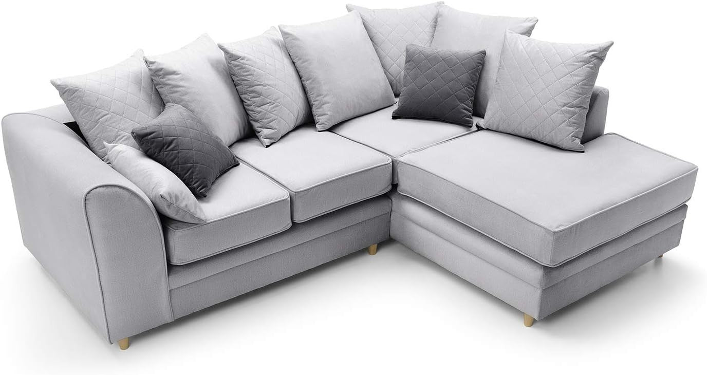 Light Grey Right Hand L Shape Corner Sofa Velvet Water Repellent Plush Comfort
