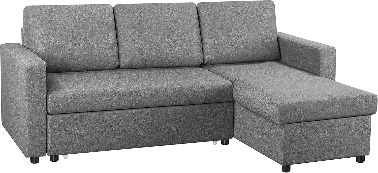 Light Grey L-Shaped Sofa Bed 3 Seater Pull Out Storage Sleeper Couch