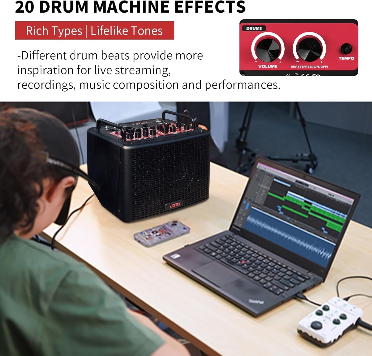 40W Acoustic Guitar Combo Amp Rechargeable Bluetooth XLR Effects & Drum Machine