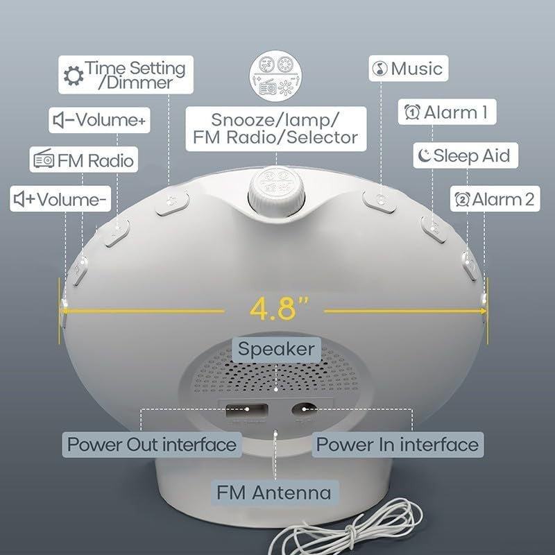 Sunrise Alarm Clock Wake Up Light FM Radio Sleep Sounds Heavy Sleepers