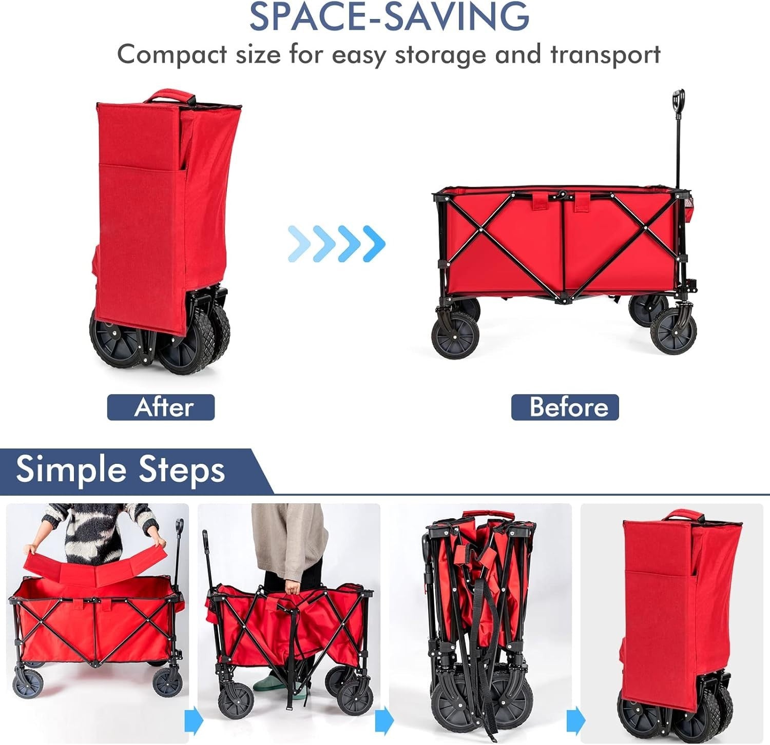 Red Folding Camping Wagon Heavy Duty Collapsible Beach Garden Cart w/ Handle