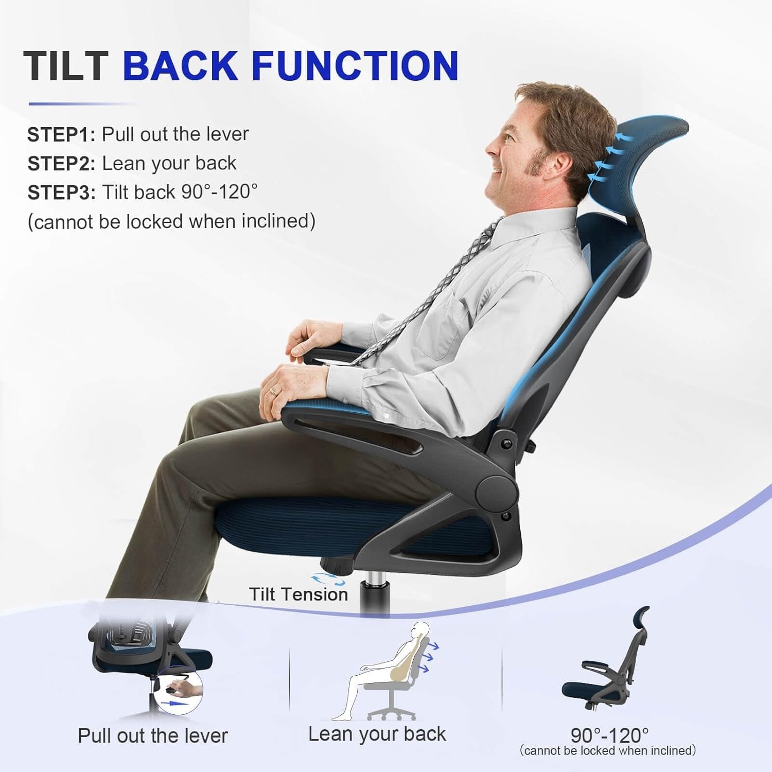 Ergonomic Office Chair High Back Mesh Flip-up Armrests Adjustable Lumbar Support