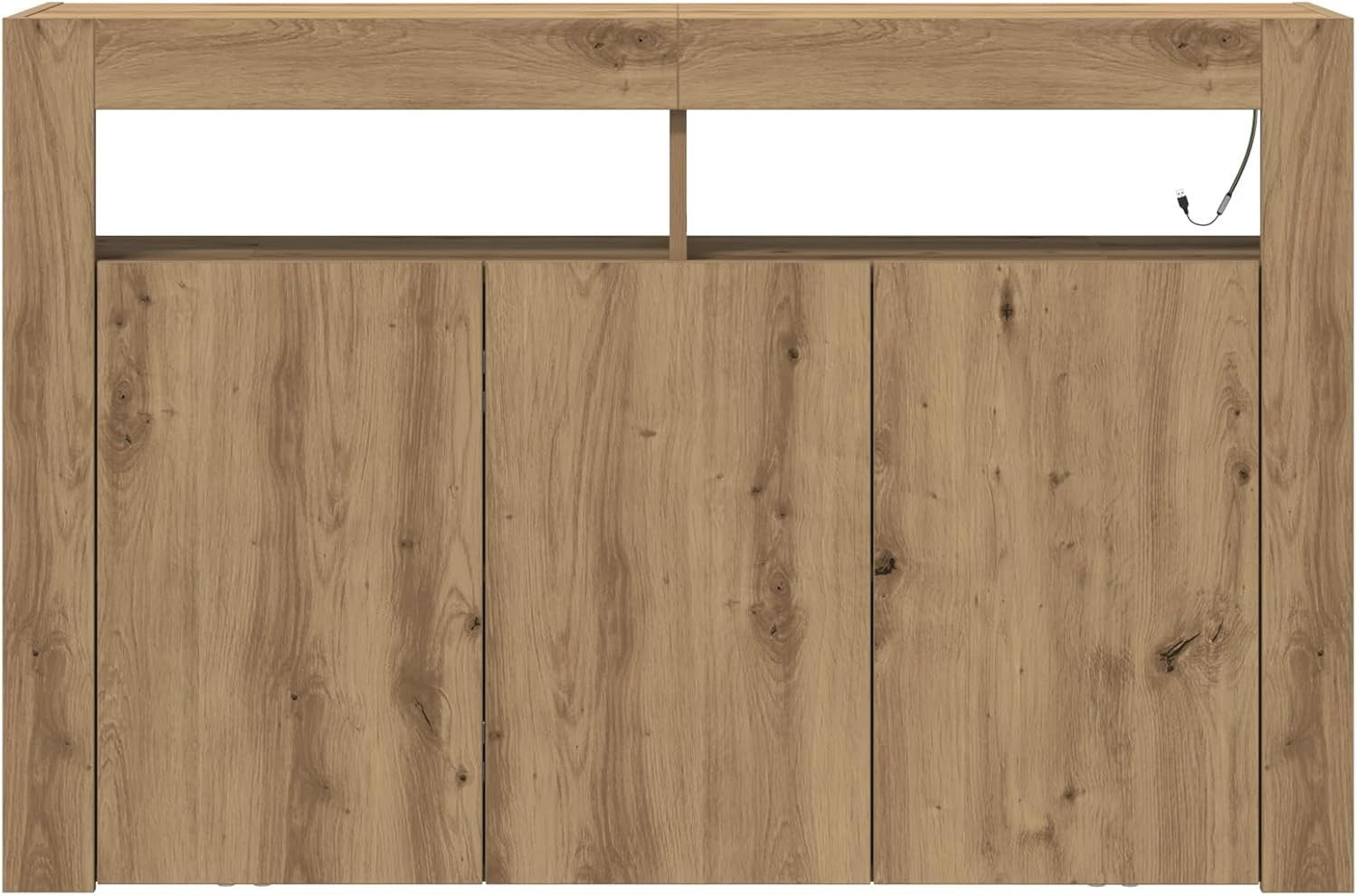 Oak Sideboard with LED Lighting, Engineered Wood Storage Cabinet for Living Room