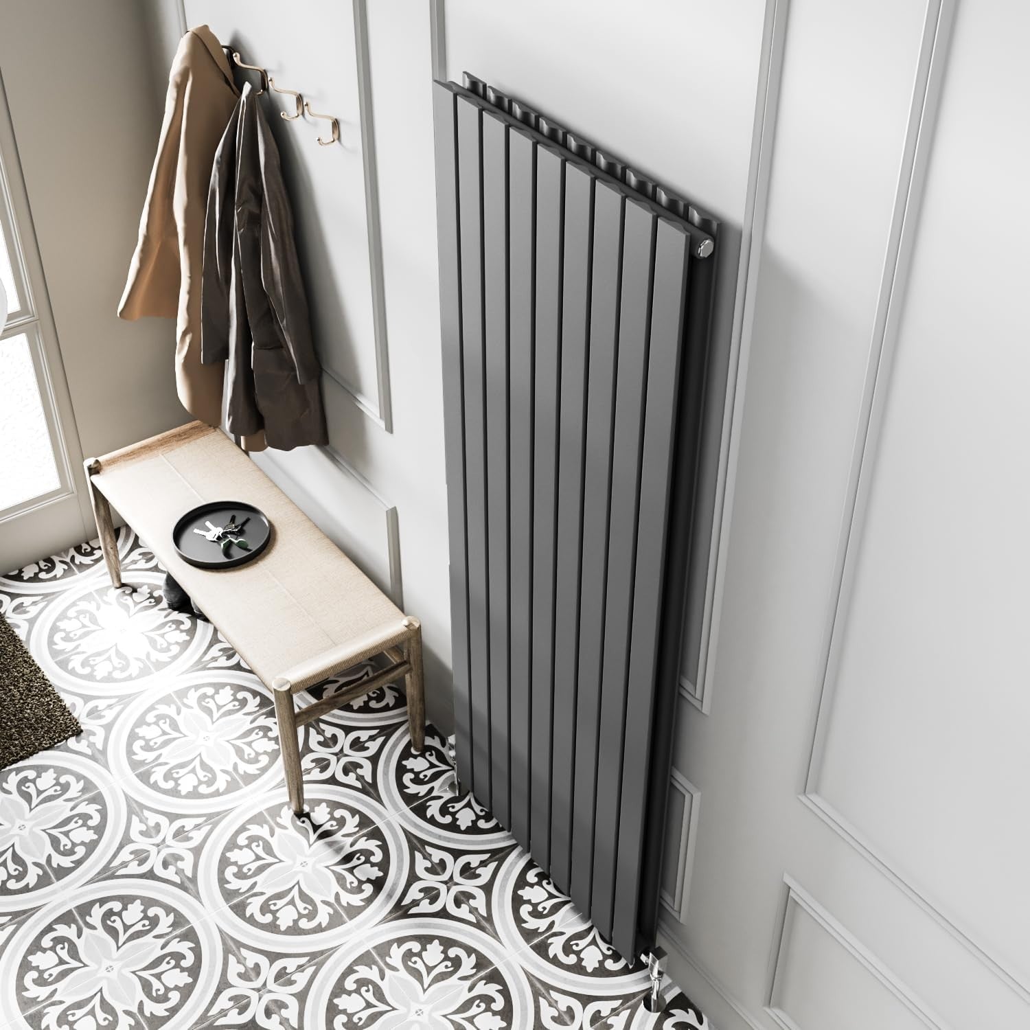 Vertical Anthracite Grey Radiator 1600x610mm Double Panel High Heat Output