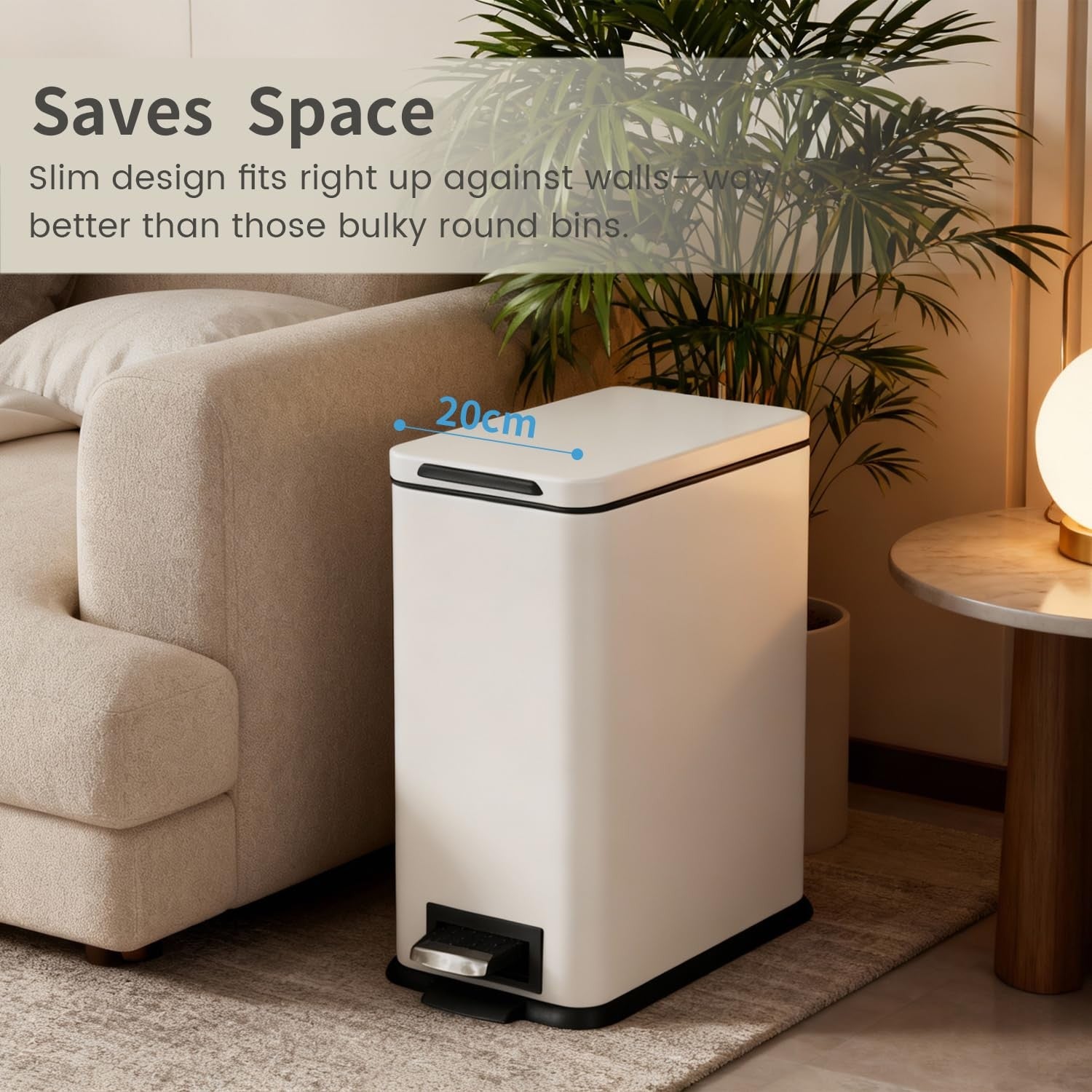 17L Slim White Pedal Bin Soft Close Stainless Steel Kitchen