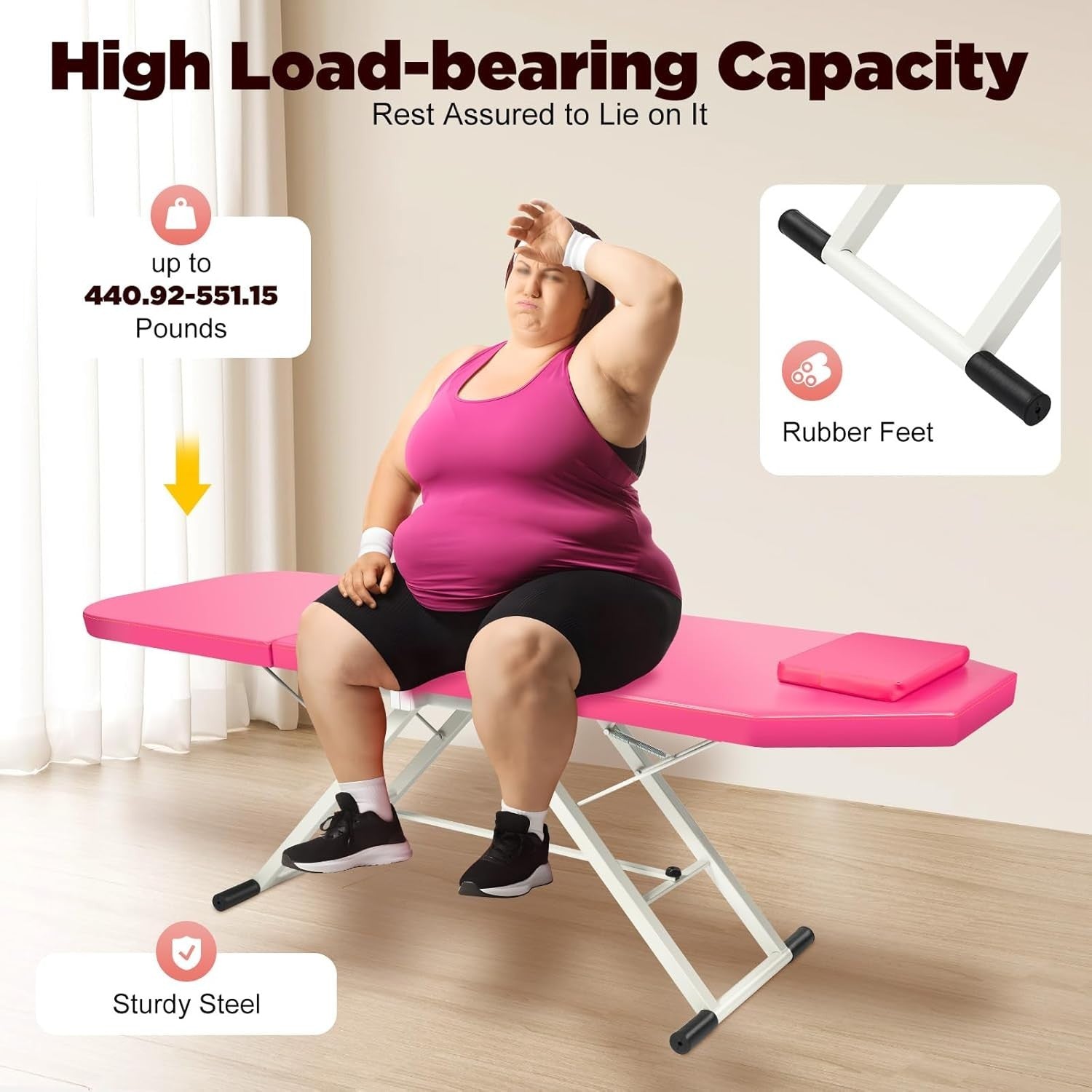 Foldable 3-Section Portable Massage Table Beauty Spa Bed Pink 60cm Width