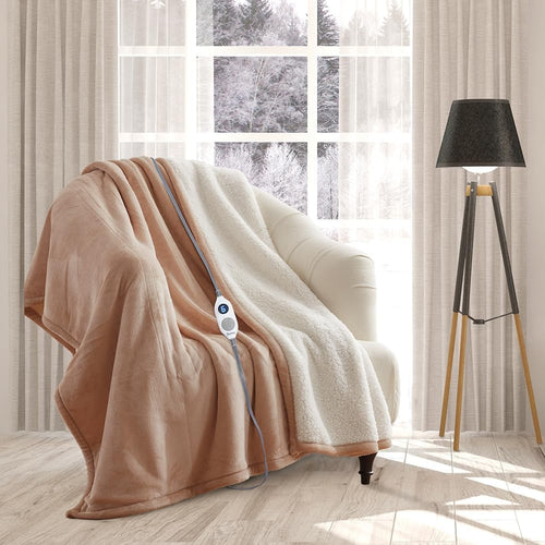 Electric Heated Throw Blanket Extra Long 180cm Sherpa Fleece 9 Heat Timer