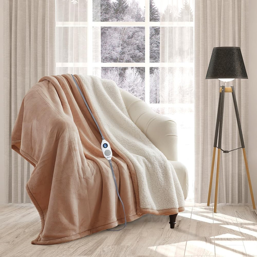 Electric Heated Throw Blanket Extra Long 180cm Sherpa Fleece 9 Heat Timer