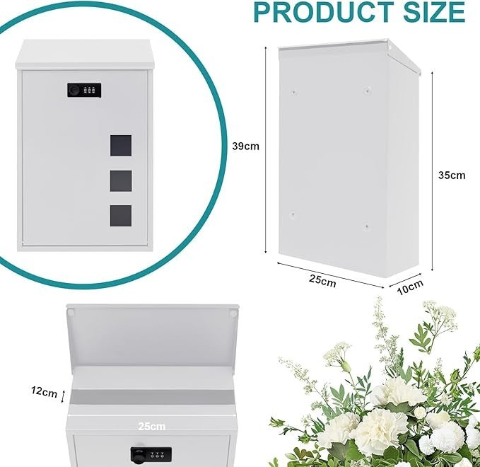 Wall Mounted Steel Mailbox Lockable Combination Weatherproof Post Box