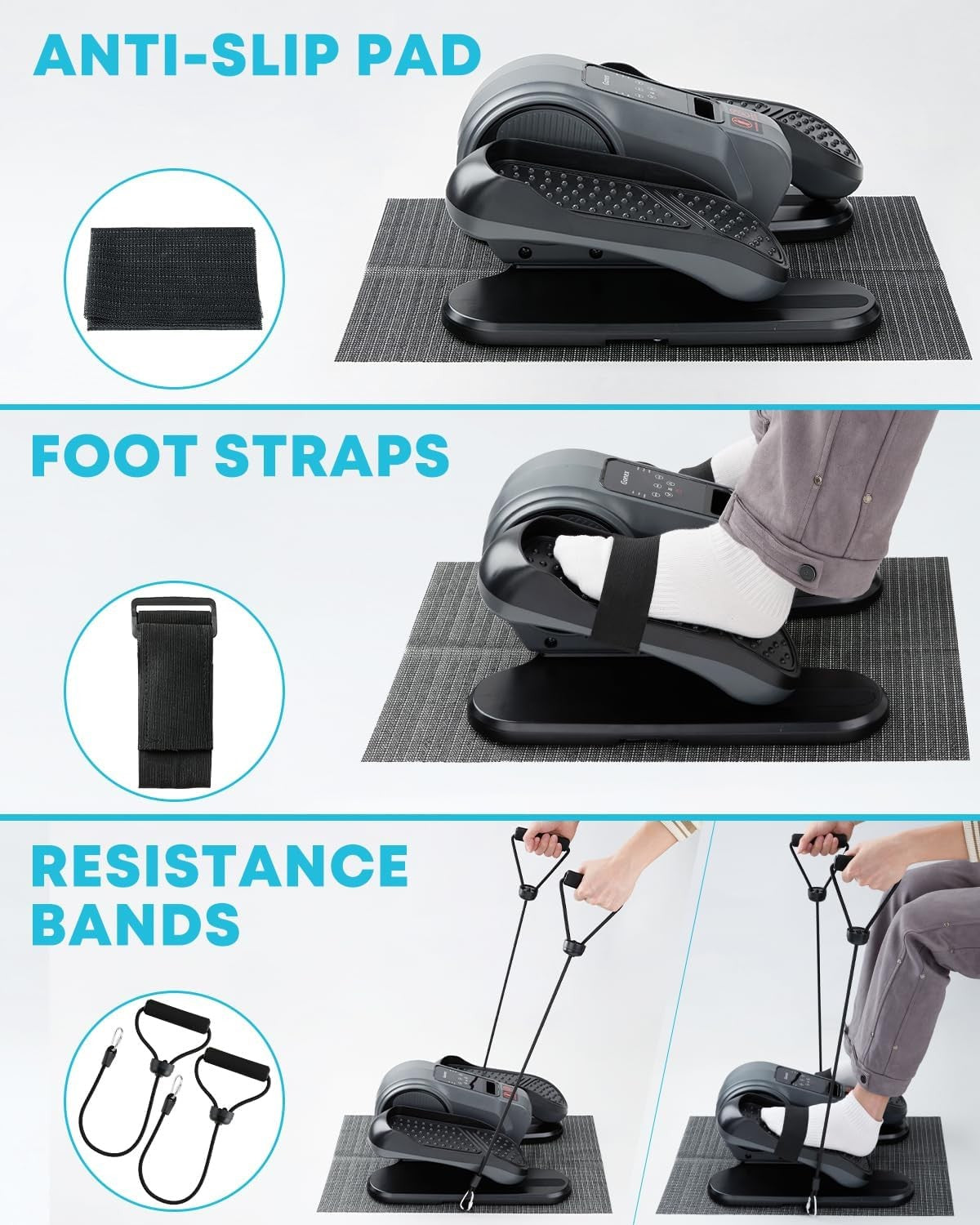 Under Desk Elliptical Pedal Exerciser Quiet Remote Auto Manual 16 Speed