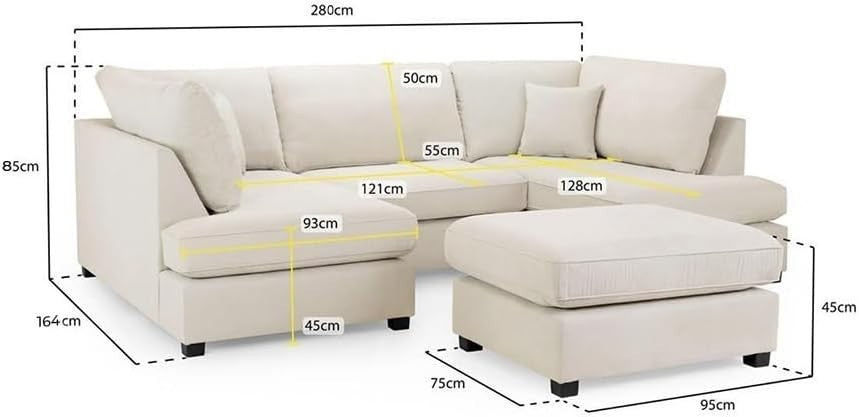 4PC U Shape Sofa with Footstool – Light Grey  Sectional – 5/6 Seater Modular.