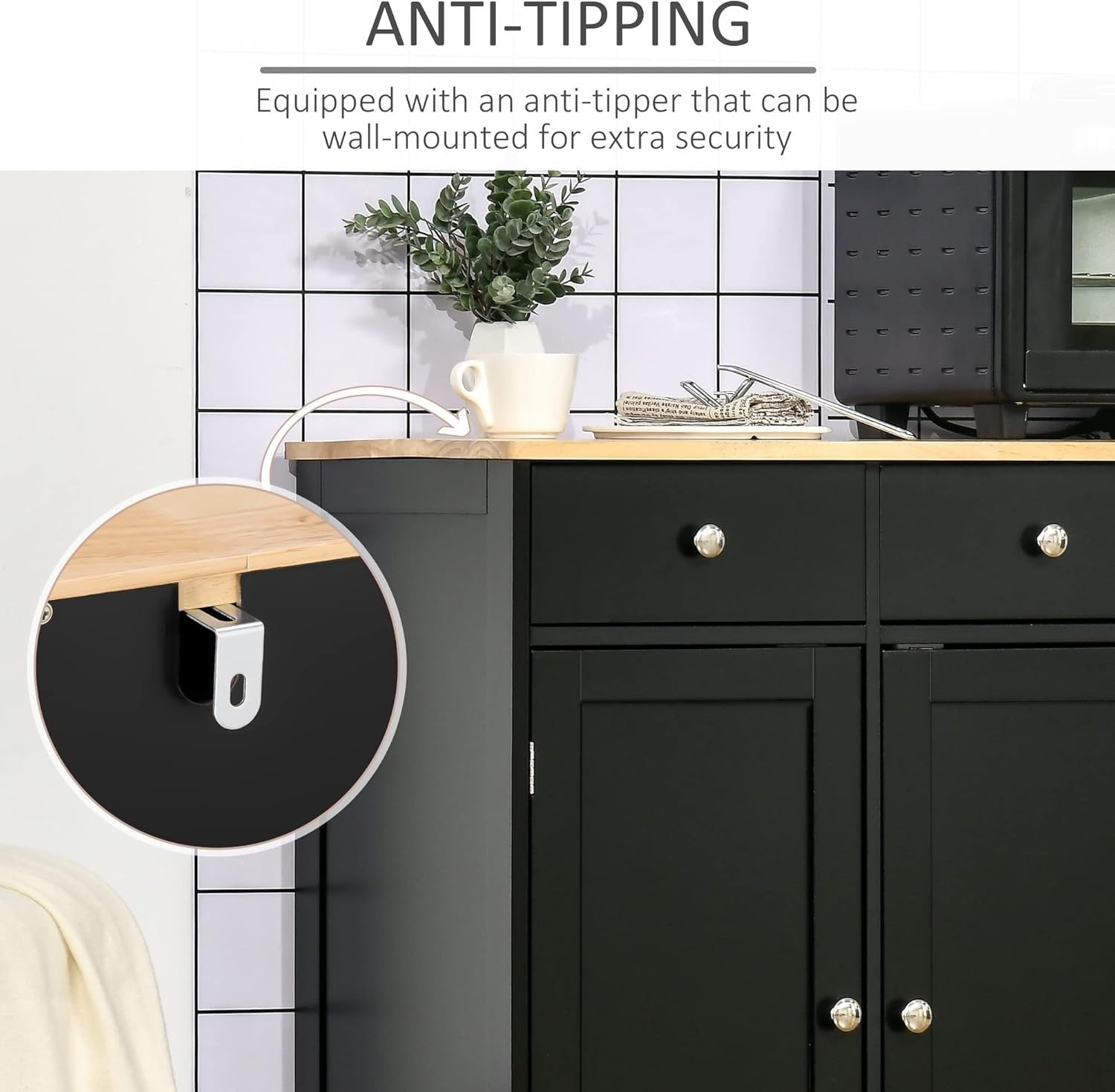 Modern Black Sideboard Buffet Cabinet with Adjustable Shelves & Storage Drawers