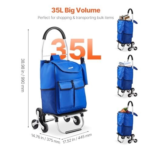 36L Folding Stair Climber Trolley Cart Grocery Laundry Handcart Blue