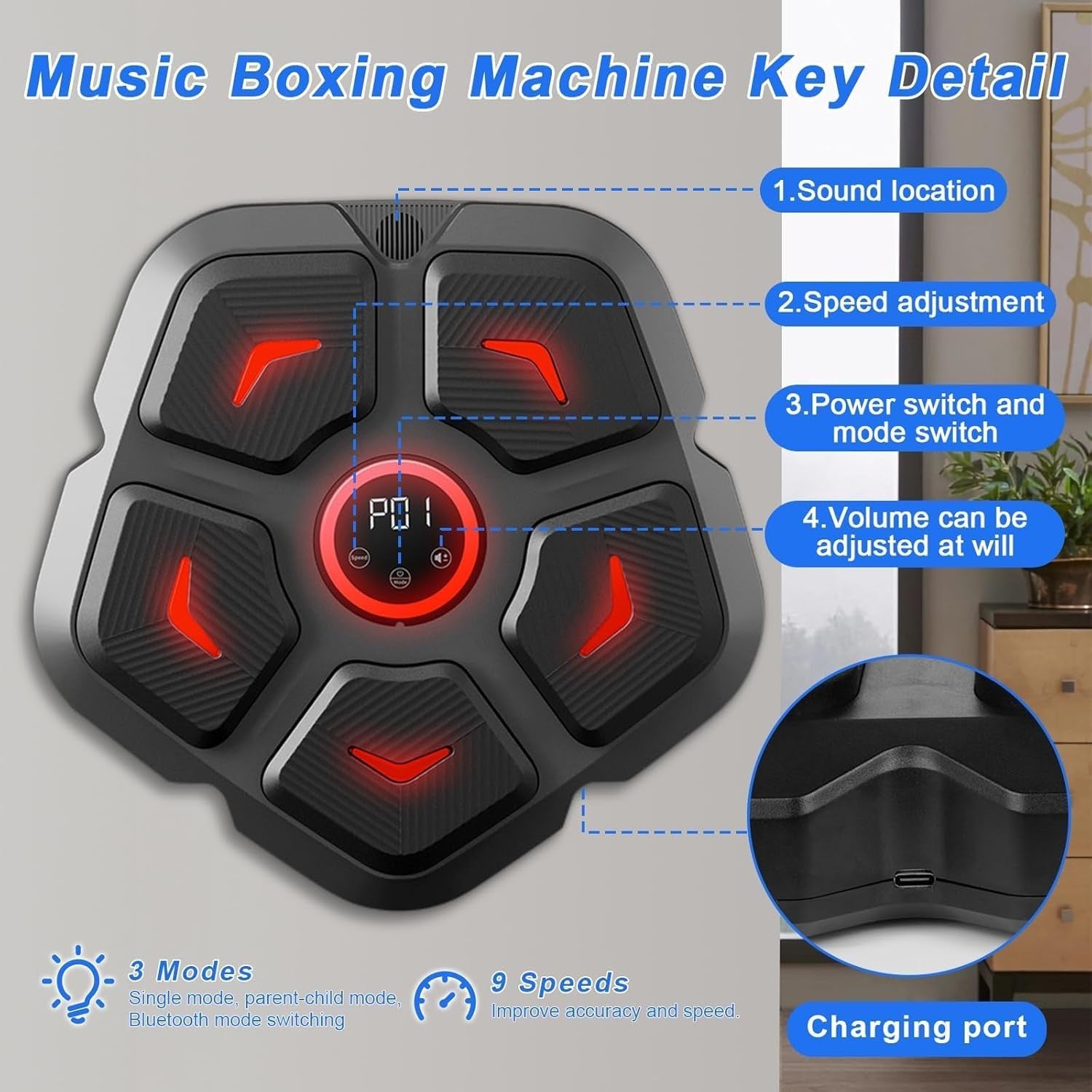 Music Boxing Machine Bluetooth LED Wall Punch Trainer Home Gym Fitness