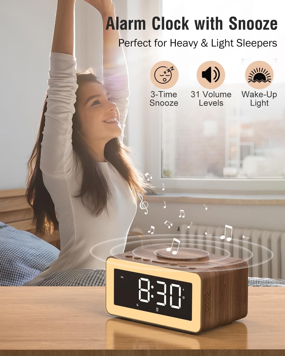 Wireless Charging Alarm Clock Bluetooth Speaker White Noise RGB Night Light