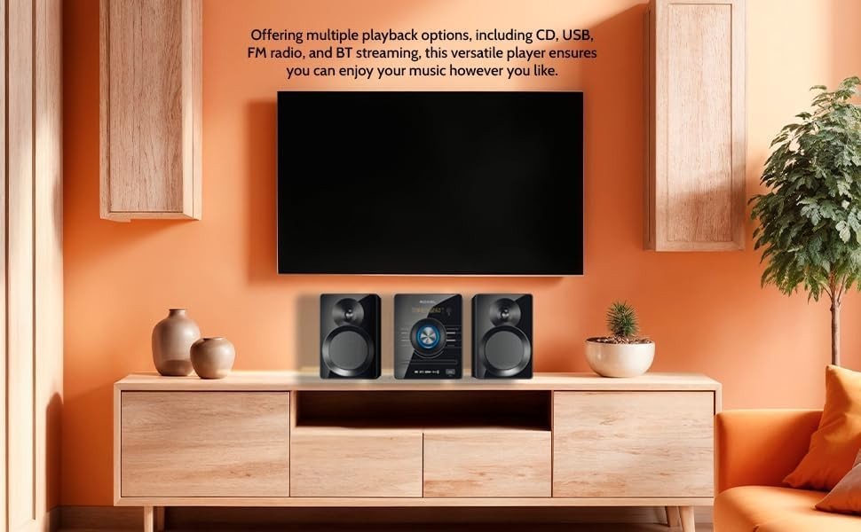Compact Bluetooth Hi-Fi Stereo System CD USB FM Radio AUX Remote 25W