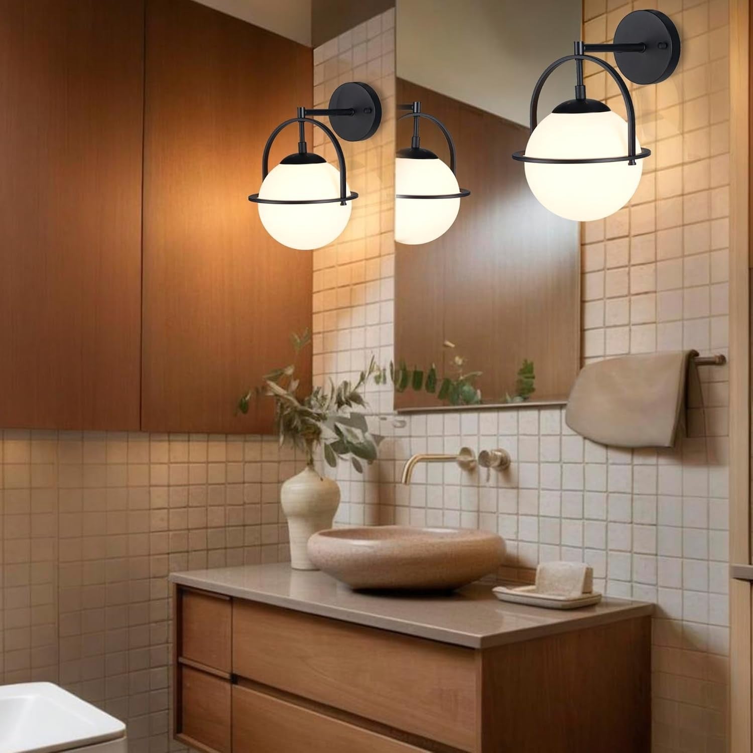 Modern Black Globe Wall Light Frosted Glass Sconce E27 Hallway Lamp