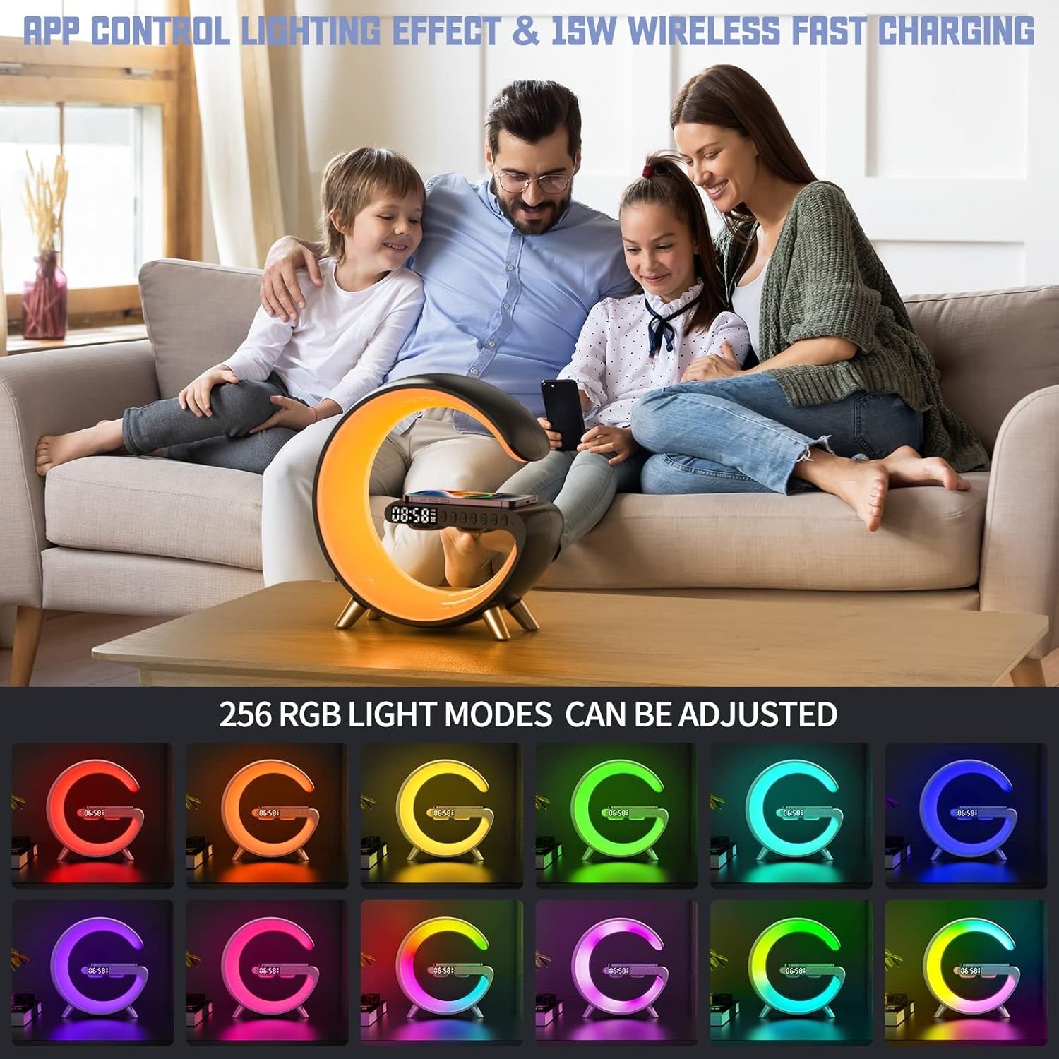 Smart LED Table Lamp Wireless Charger Bluetooth Speaker Alarm Clock
